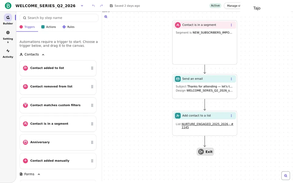 Automation Edit 3274 Brevo interface screenshot