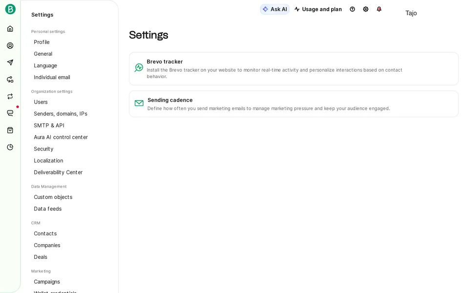 Automations Advanced Settings Brevo interface screenshot