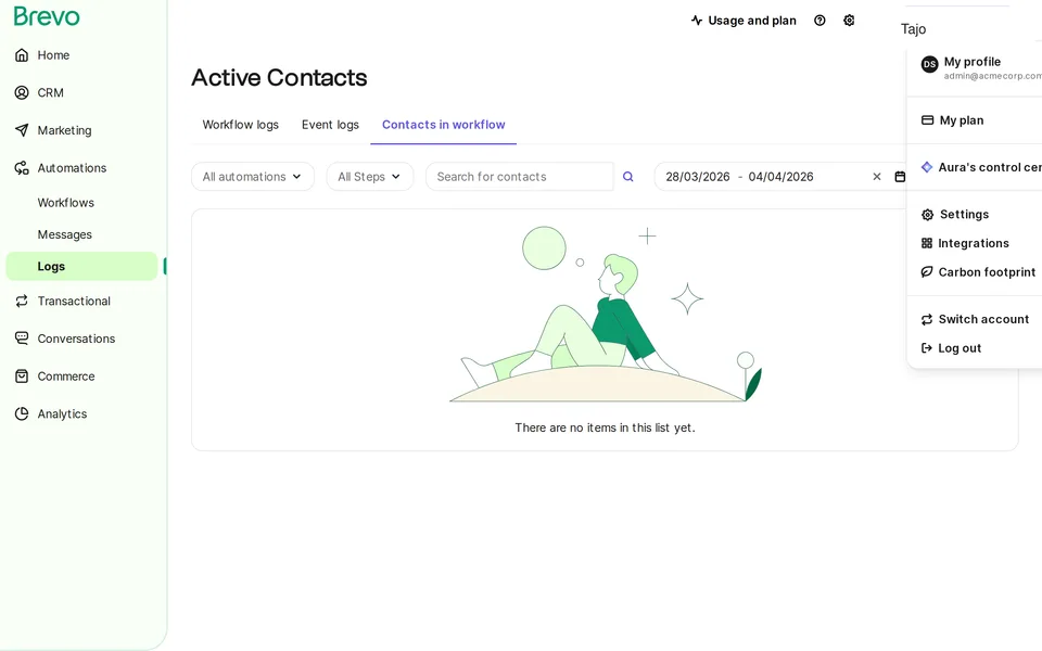 Automations Logs Contacts Brevo interface screenshot