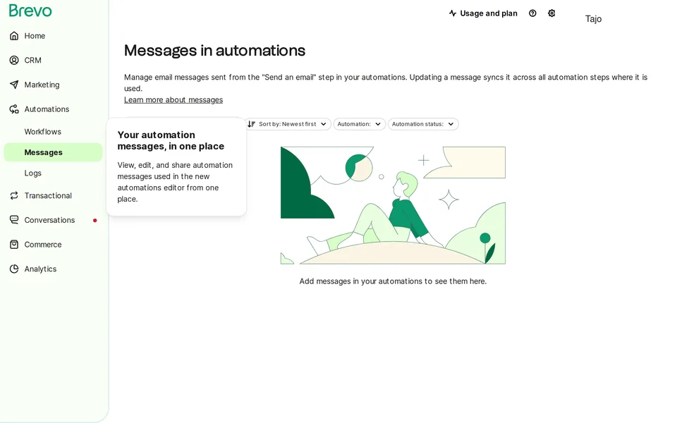 Automations Messages Brevo interface screenshot