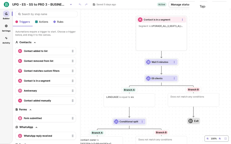 Automations Workflow Builder Brevo interface screenshot