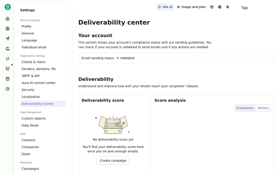 Compliance Brevo interface screenshot