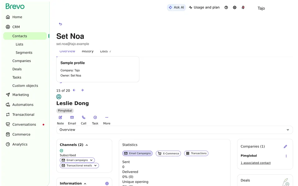 Contact Index Brevo interface screenshot
