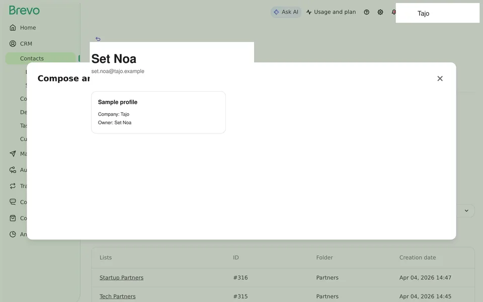 Contact Index Emails Brevo interface screenshot