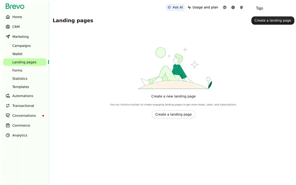 Contact Landing Pages Brevo interface screenshot