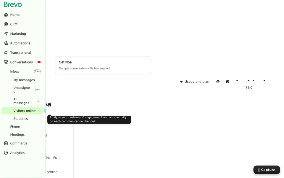 Conversations Visitors Brevo interface screenshot