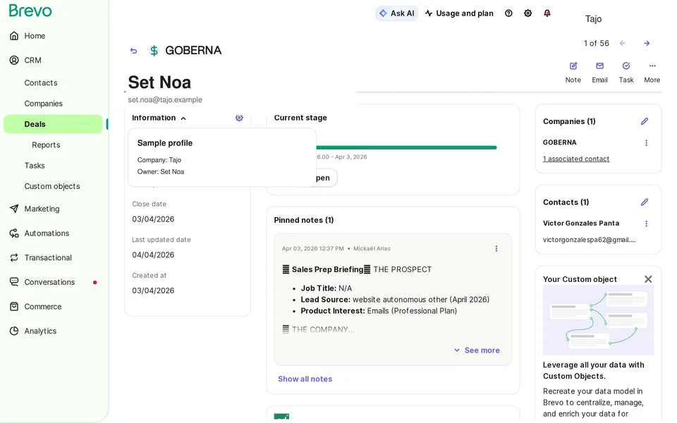 Crm Deal Detail Brevo interface screenshot