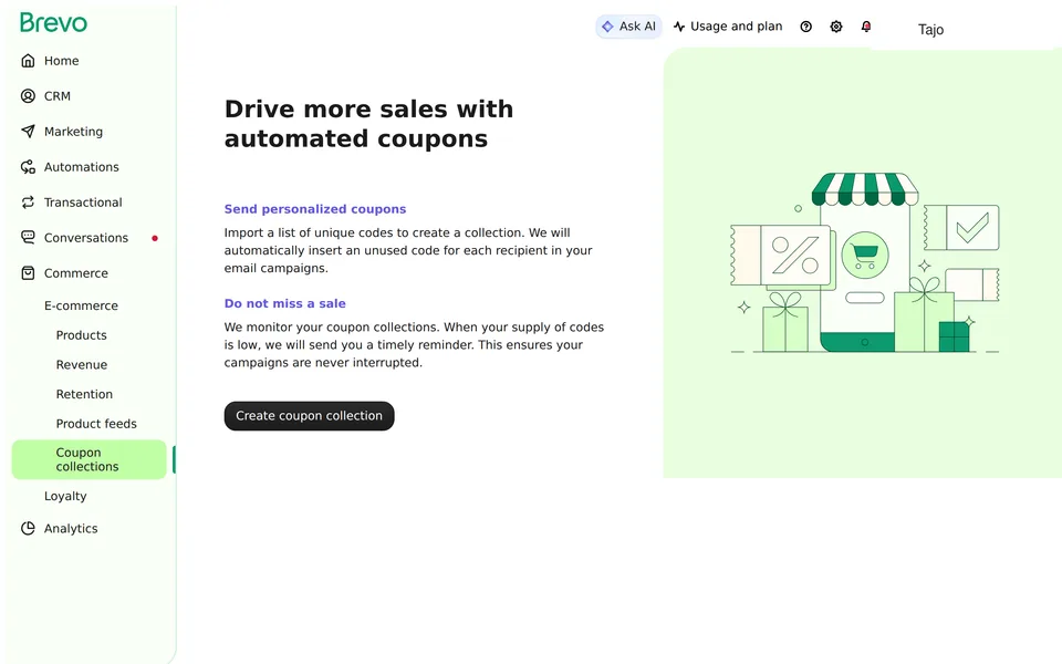 Ecommerce Coupons Brevo interface screenshot