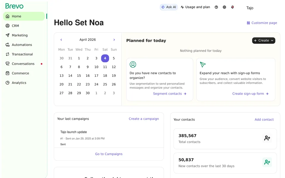 Home Brevo interface screenshot
