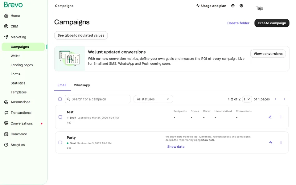 Marketing Campaigns Sms Brevo interface screenshot