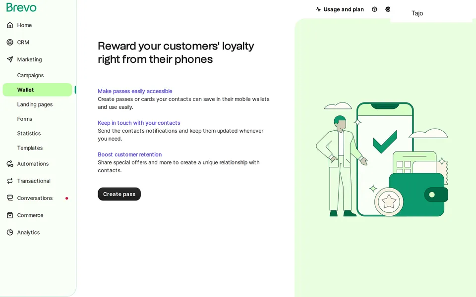 Marketing Wallet Passes Brevo interface screenshot