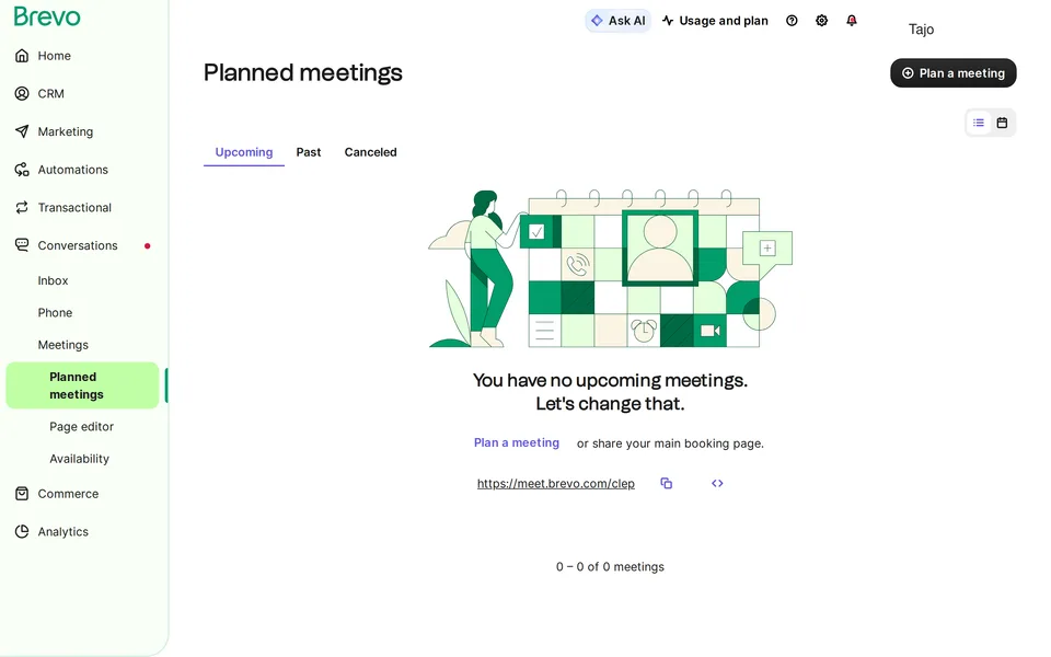 Meetings Appointments Brevo interface screenshot