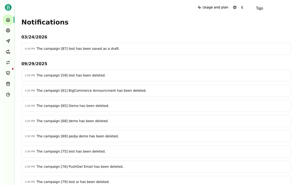 Notifications Brevo interface screenshot