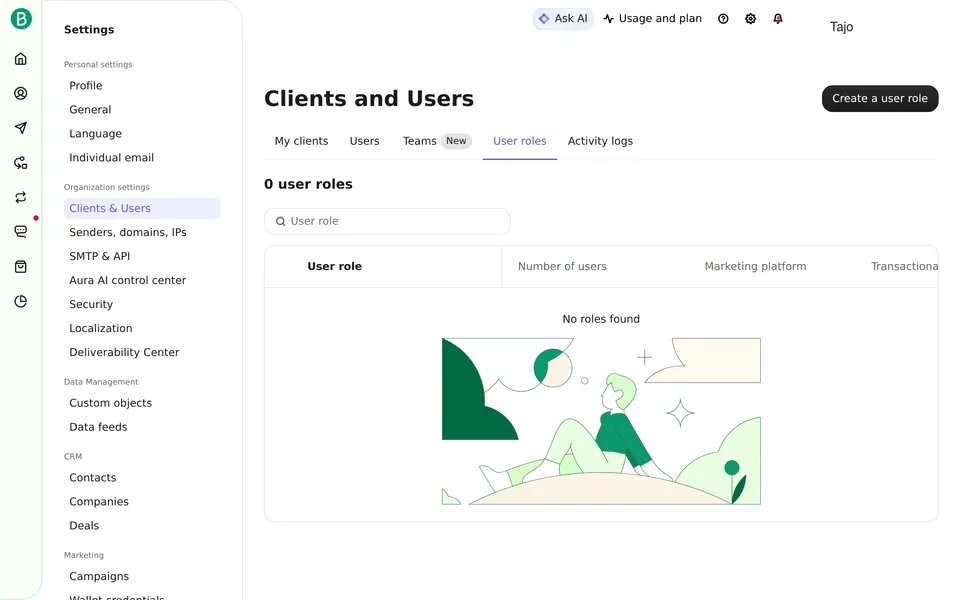 User Roles Brevo interface screenshot